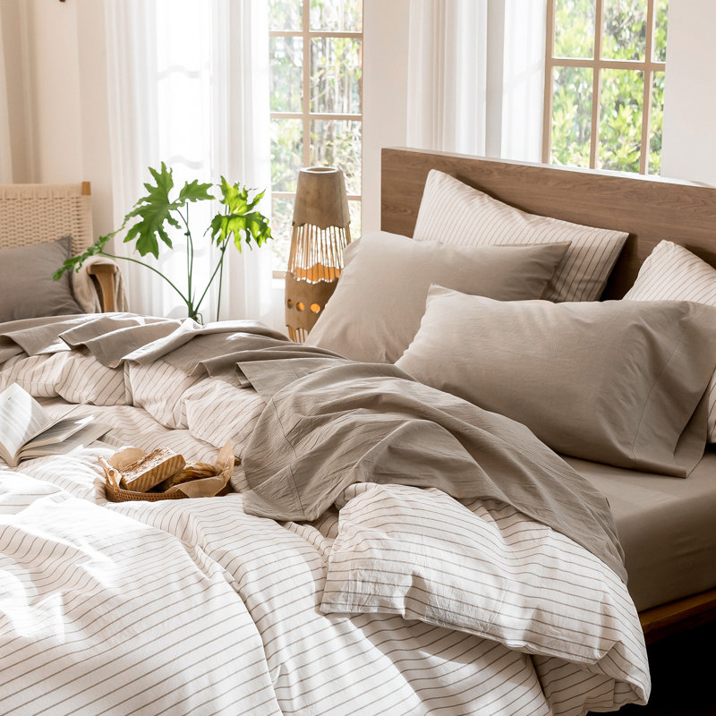 Ensemble de draps MooMee, Ensemble de draps pour lit double avec 2 taies d'o, Taupe