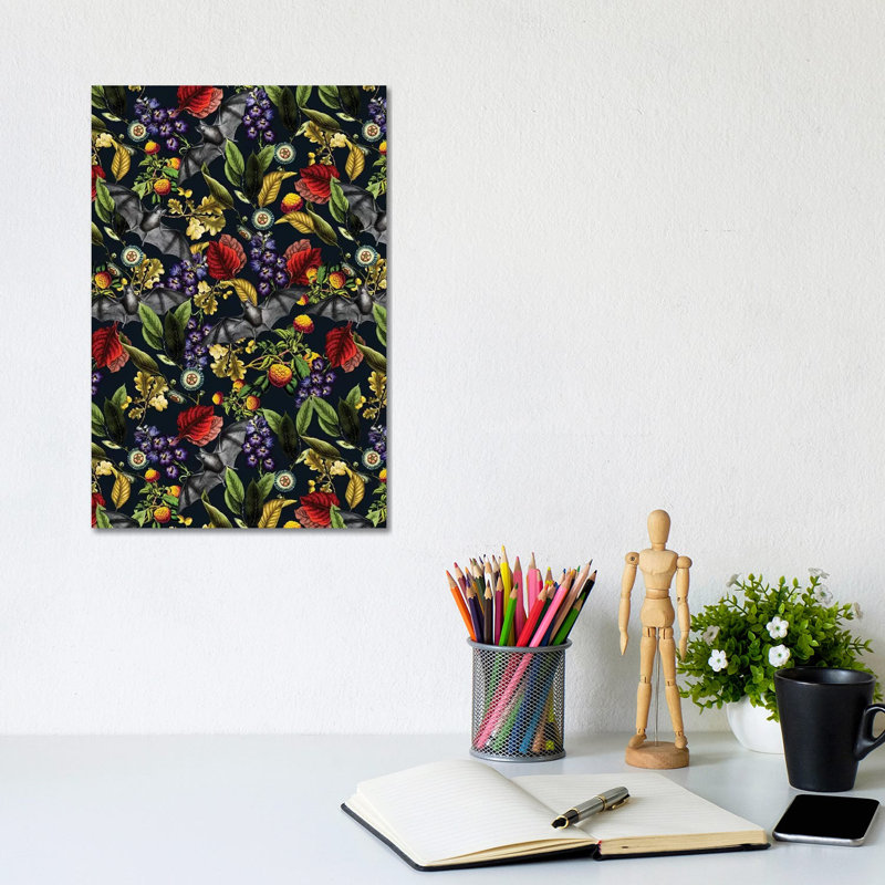 Flying Fox and Floral Pattern 1 Piece Wrapped Canvas Wall Art, 20.32 cm H x 30.48 cm W