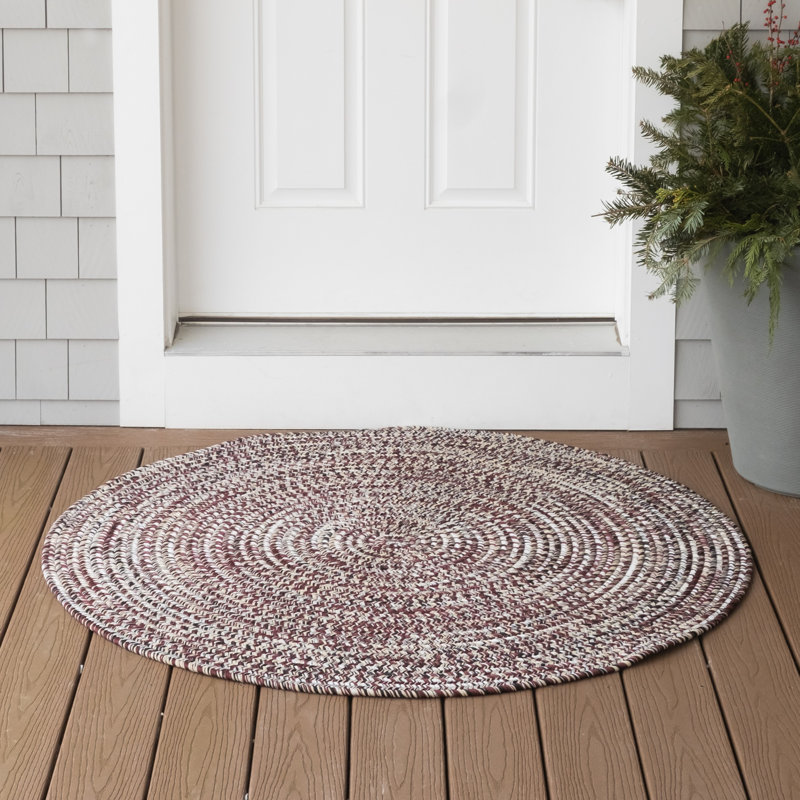 Tapis intérieur / extérieur rond en polypropylène tressé à la machine à motif géométrique brun / gris, Rond 10 pi