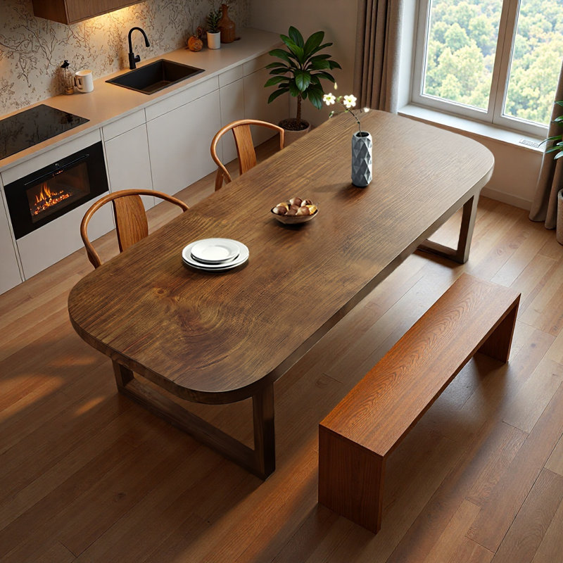 A 4-seater rectangular solid wood dining table, 29.53"H x 63"L x 27.56"W