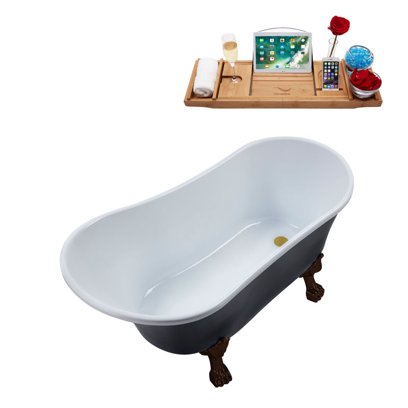 59.1'' x 27.6'' Soaking Acrylic Bathtub, Matte Oil Rubbed Bronze, Brushed Gold