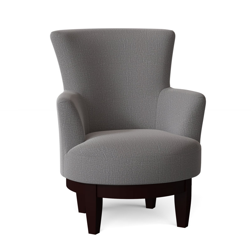 Justine Upholstered Swivel Armchair, Charcoal Grey Performance, Espresso