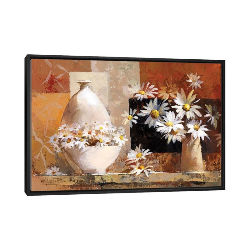 « rétro fleurs ii », impression sur toile, H 18 po x l 26 po x P 1,5 po, Toile avec cadre noir, Pas de tapis