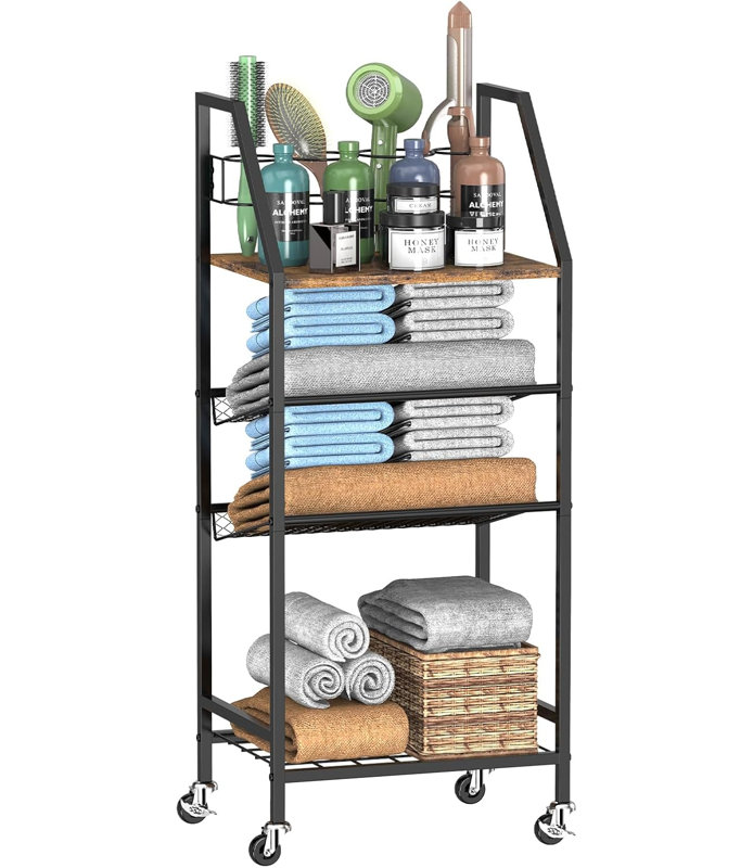 Supports roulants bruns: rangement à plusieurs niveaux dans les salles de bain et les salons