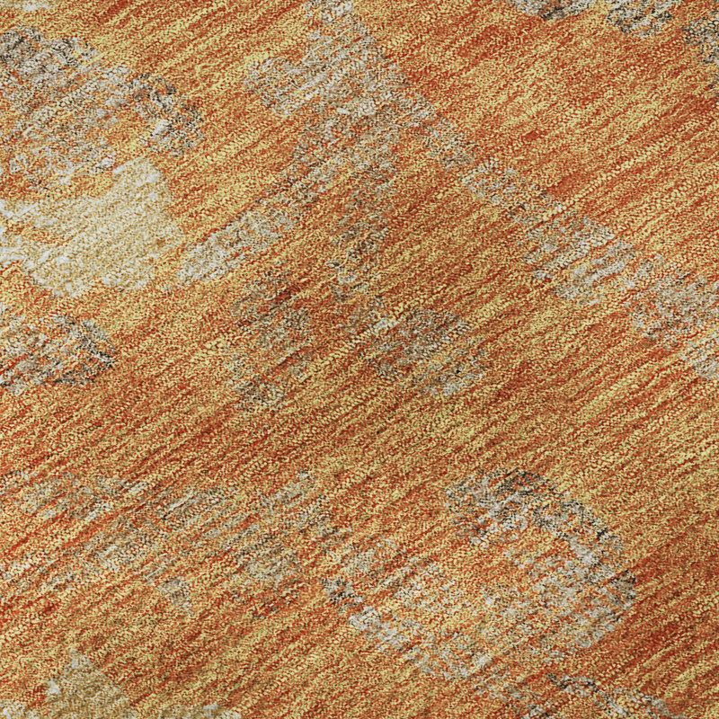 Tapis orange Prisco lavable à la machine de qualité supérieure, Rectangulaire 3 pi x 5 pi