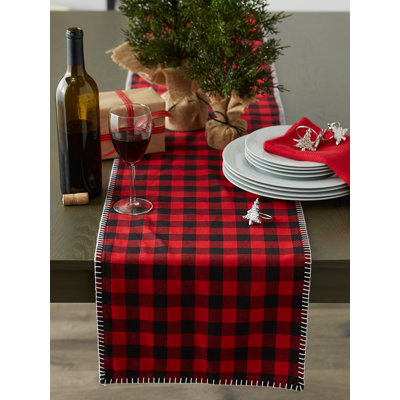 Cadee Checkered 100% Cotton Christmas Table Runner