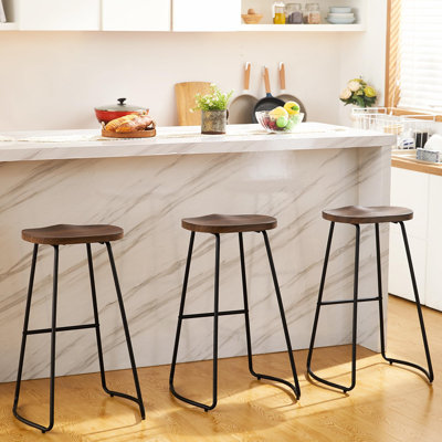 llle Solid Wood Backless Saddle Seat with Footrest Stool Set
