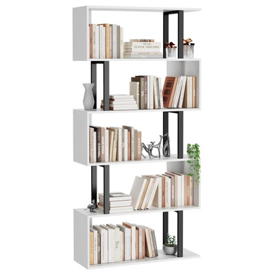 5 Tier S - shaped Geometric Bookcase, a Freestanding Modern Wooden Decorative Storage Shelf