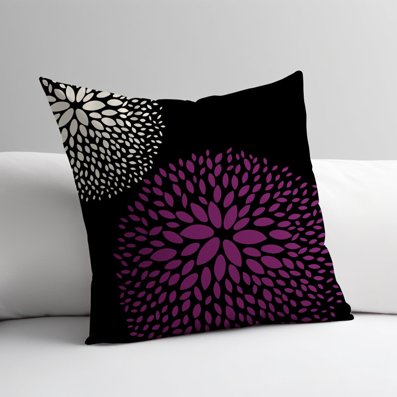 Housse et insert de coussin décoratif intérieur / extérieur Bavière, Mauve / noir / crème, H 19 po x l 19 po