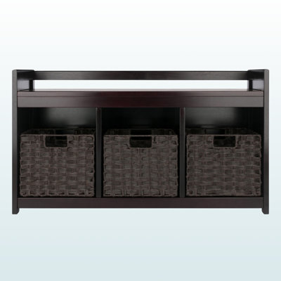 Shirely Espresso and Chocolate 4-Piece Storage Bench with 3 Foldable Woven Baskets