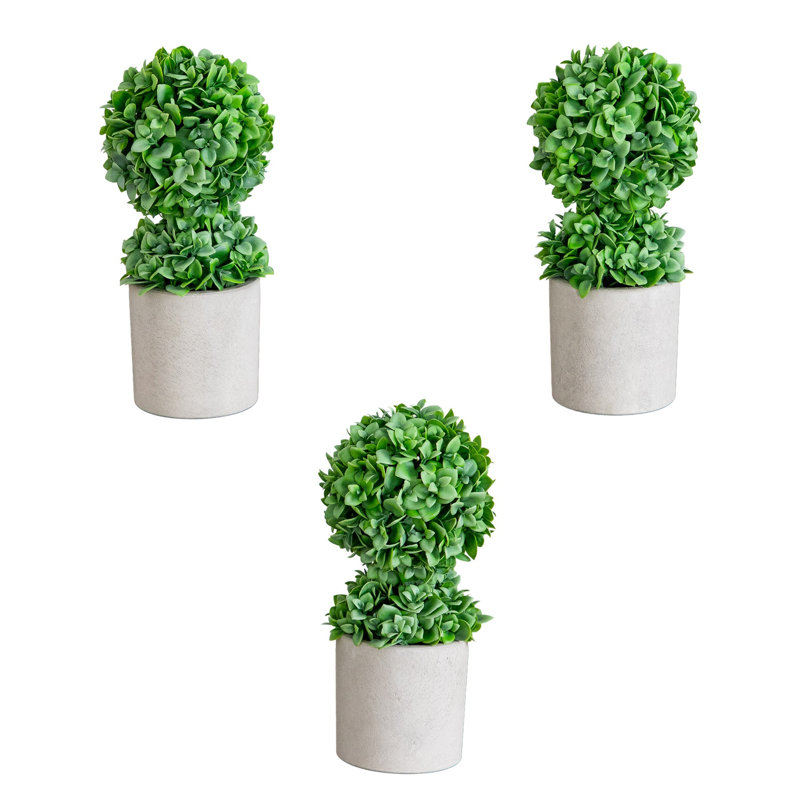 9 po Mini topiaire artificielle boule de buis en pot de ciment - ensemble de 3