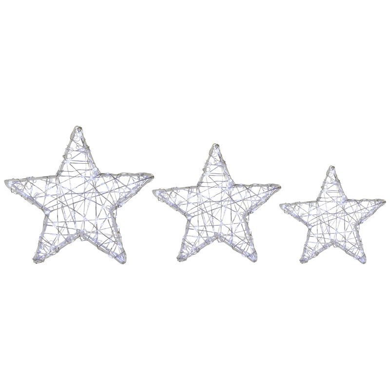 LED Lighted Stars Outdoor Christmas Decorations - 14" - Gold - Set Of 3, White