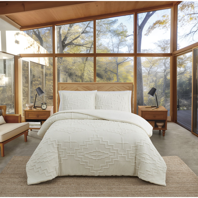Kiva Steps Comforter Ivory Full/Queen, Queen Comforter + 2 Shams, Ivory