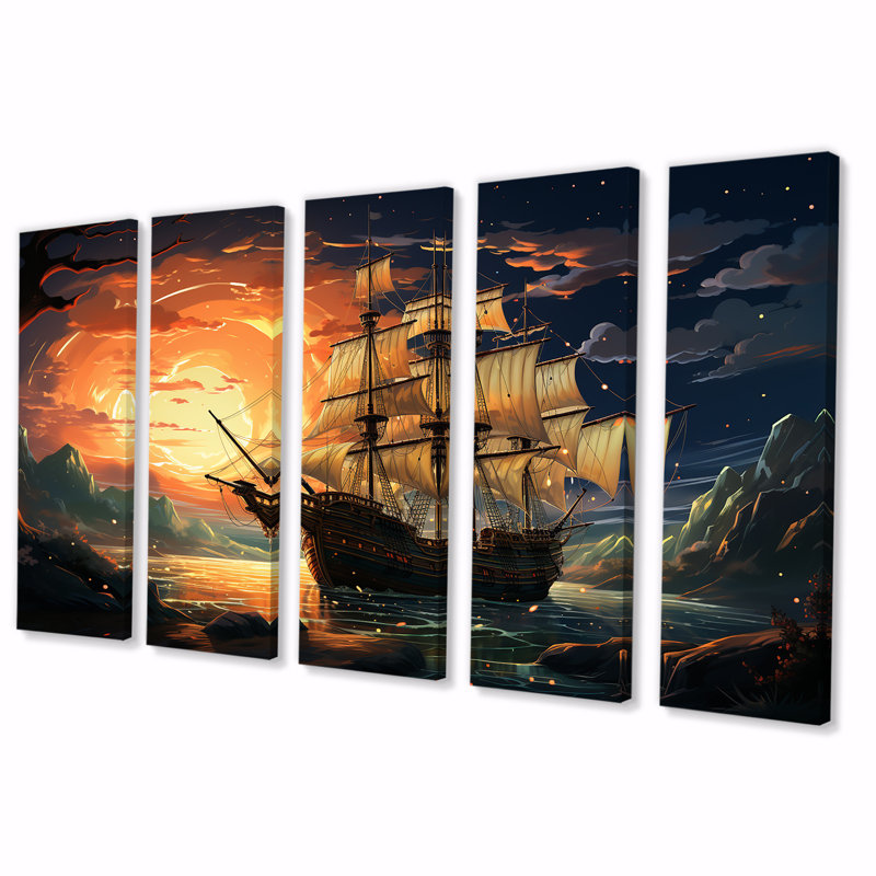 Bateau pirate au milieu de Legacy II - ensemble de 5 décorations murales, H 28 po x l 60 po