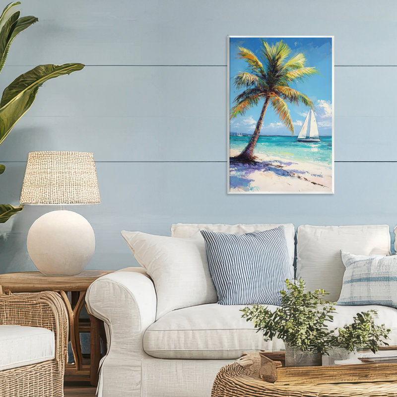 Plaque murale Palms & Sails Beach View, design par Petal Prints Design, 19 x 13
