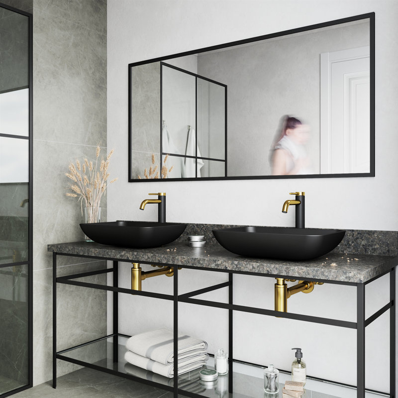 Lavabo de salle de bain vasque rectangulaire en céramique noir avec robinet Sottile