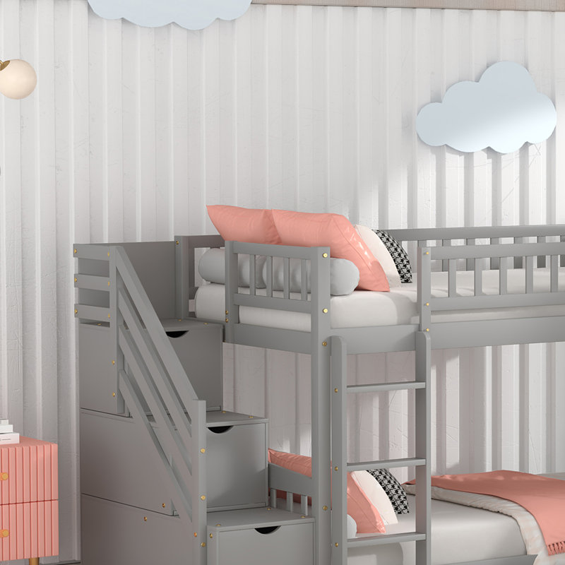 Guillain Kids Twin Over Twin Bunk Bed, Gray