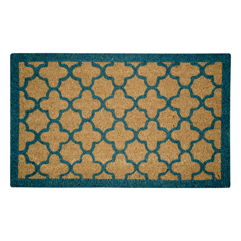 Clara Blue Quatrefoil Non-Slip Outdoor Coir Doormat, 18" W x 30" L