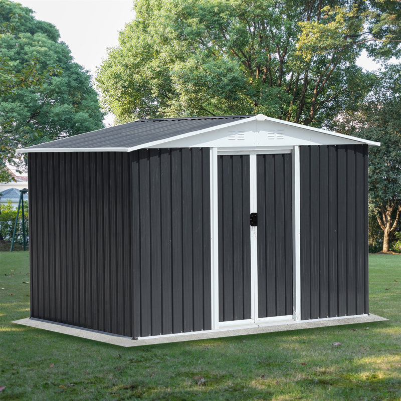 Outdoor Storage Garden Bike Shed 8X6 Feet Apex Roof With Aluminum Alloy Frame And Sliding Door, Gray