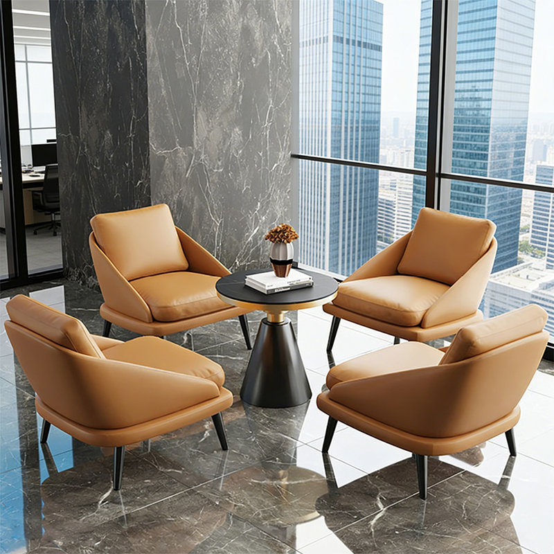 Modern Simple Yellow Faux Leather Sofa Chairs