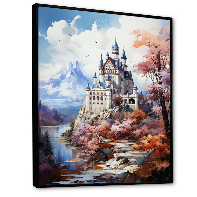 Décoration murale Swyback, château de Neuschwanstein - Allemagne, H 32 po x l 16 po x P 1 po, Cadre flottant noir