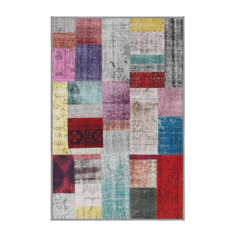 Tapis gris/rose/beige contemporain, Rectangle 5 pi x 7 pi
