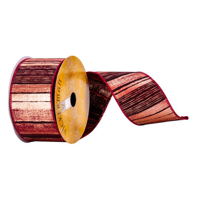 Ruban de lignes abstraites bourgogne et dorées 2,5 po x 10 po Vickerman