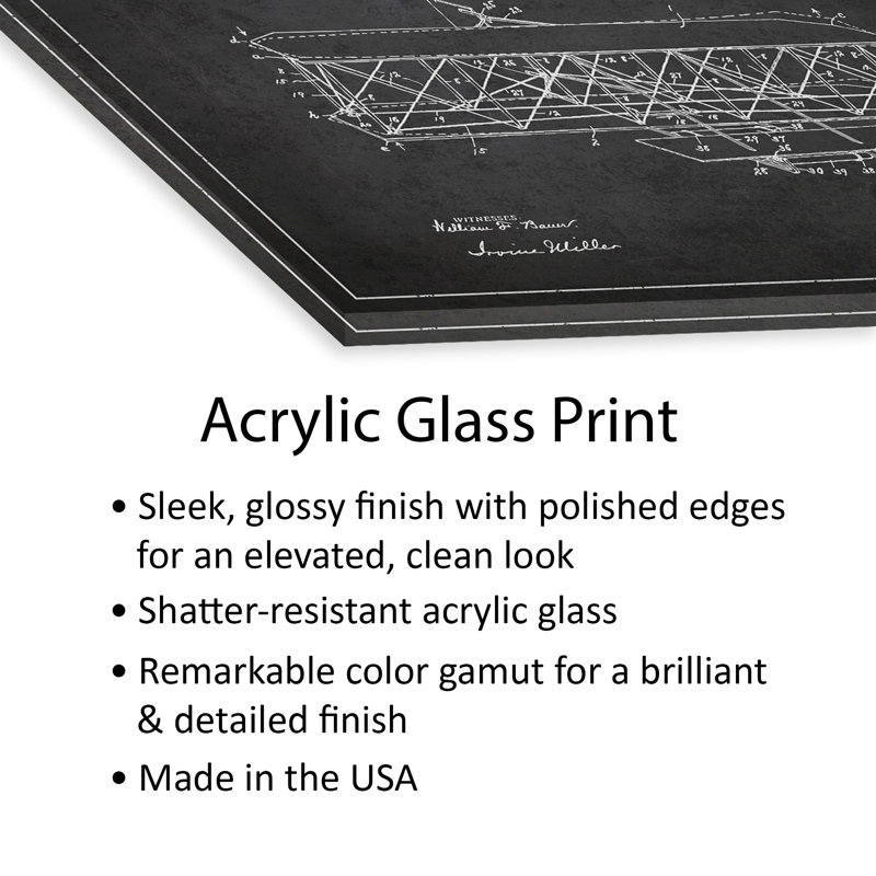 Avion gris anthracite brevet imprimé sur verre acrylique, Gris anthracite