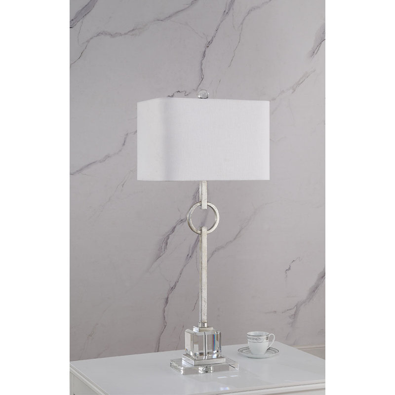 Grande lampe de table en fer et en cristal 36,5 po Elaina, Argent