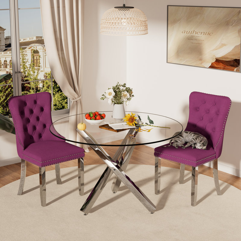 Ensemble de salle à manger 3 pièces, Argent, Mauve / argenté