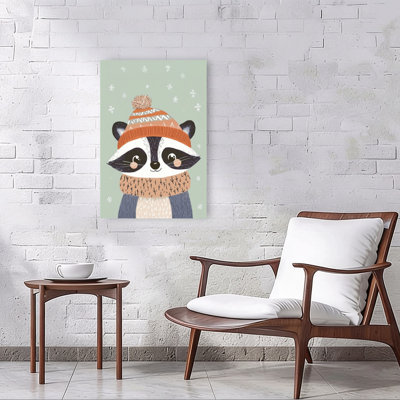 Cozy Raccoon Winter, art animalier contemporain abstrait, impression murale