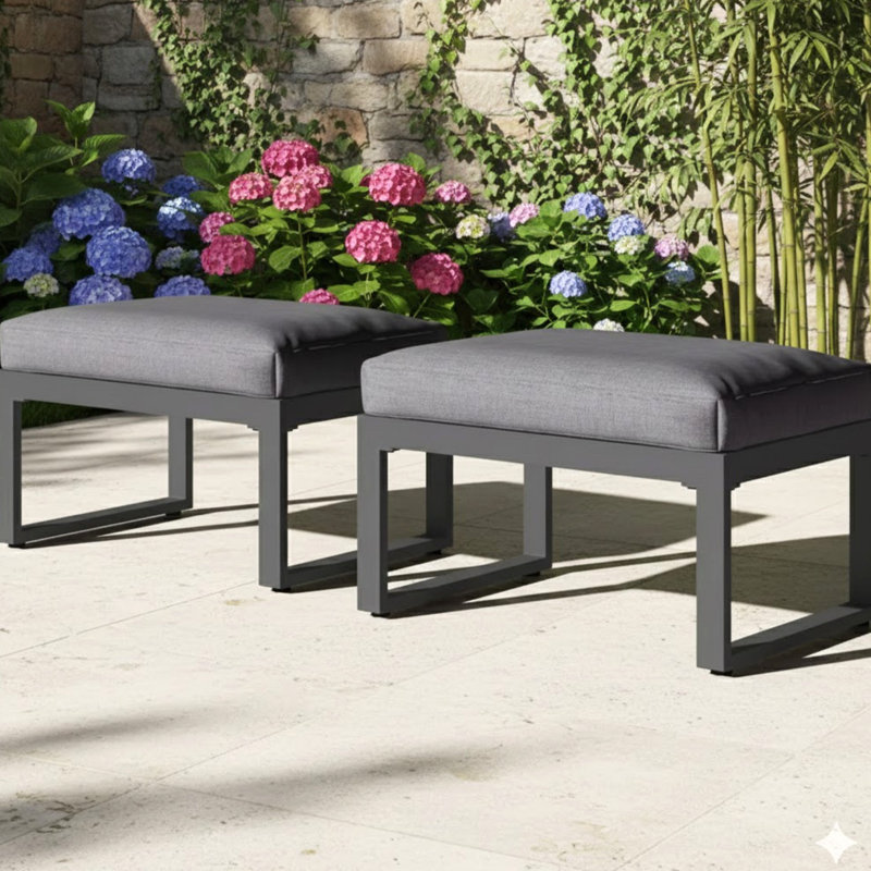 Ensemble de 2 repose-pieds de patio en aluminium toutes saisons avec coussins épais, Gris