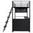 Metal Loft Bed with LED, Desk and 4 Storage Shelves, Black-1070968449