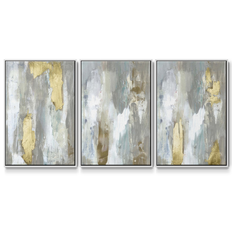 Ensemble de 3 pièces texturées neutres et dorées I encadrées sur toile, Blanc, H 36 po x l 72 po