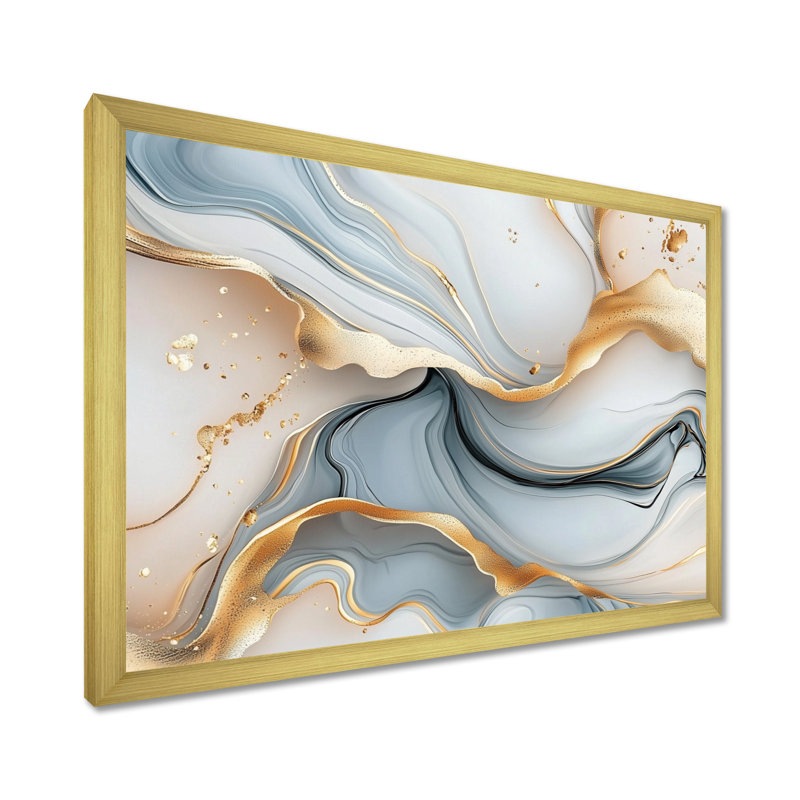 Ciel de minuit, agate liquide III - art abstrait à l'encre liquide, Reproduction encadrée d'une seule photo sans pass, Doré
