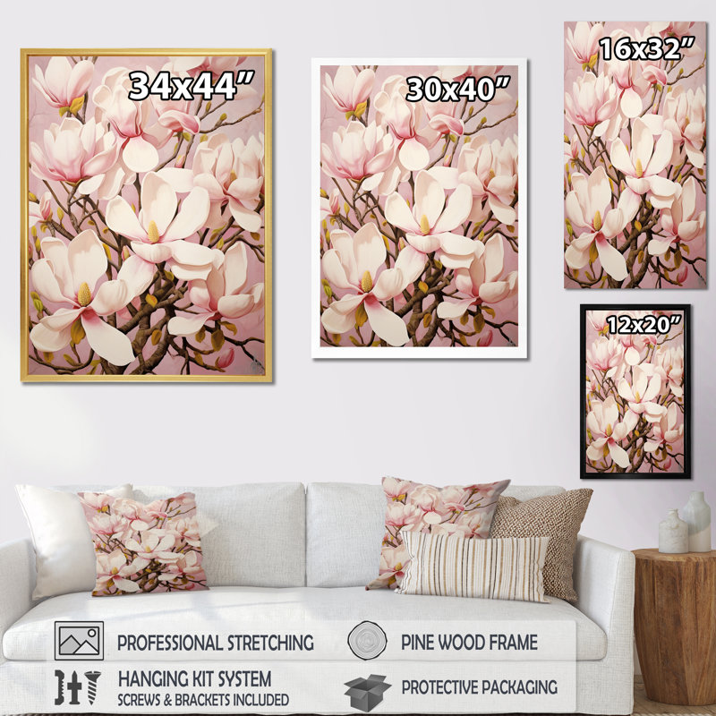 «Magnolias», impression sur toile, Cadre photo noir, H 20 po x l 12 po x P 1 po