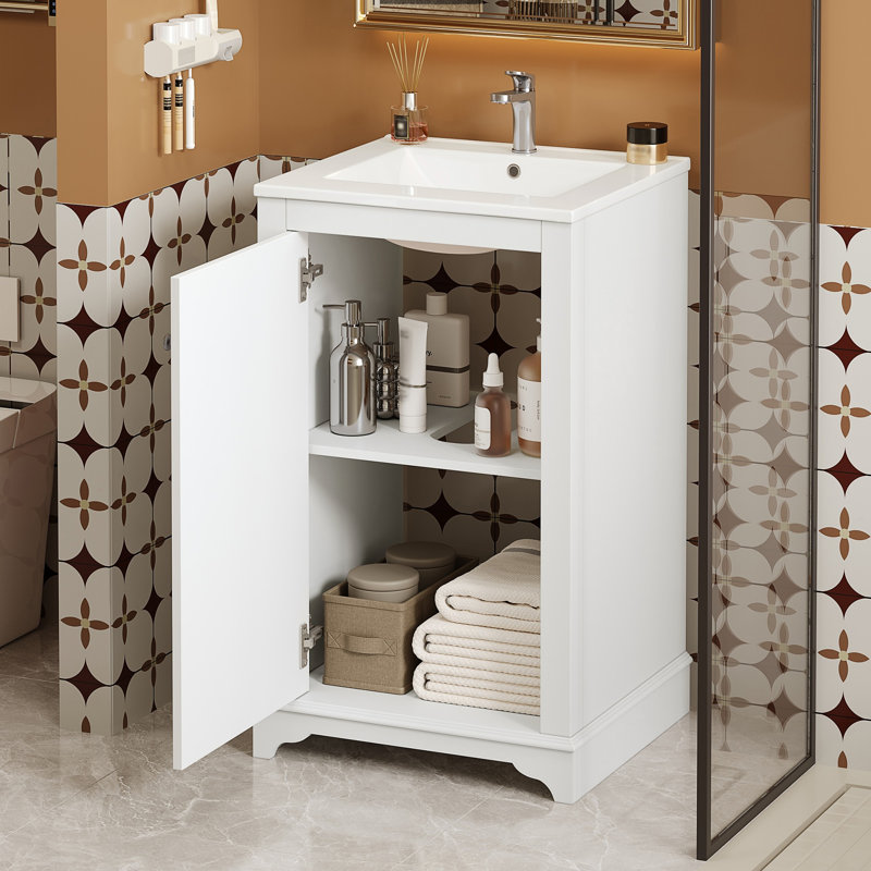 Meuble-lavabo de 20 pouces avec lavabo en céramique, Blanc