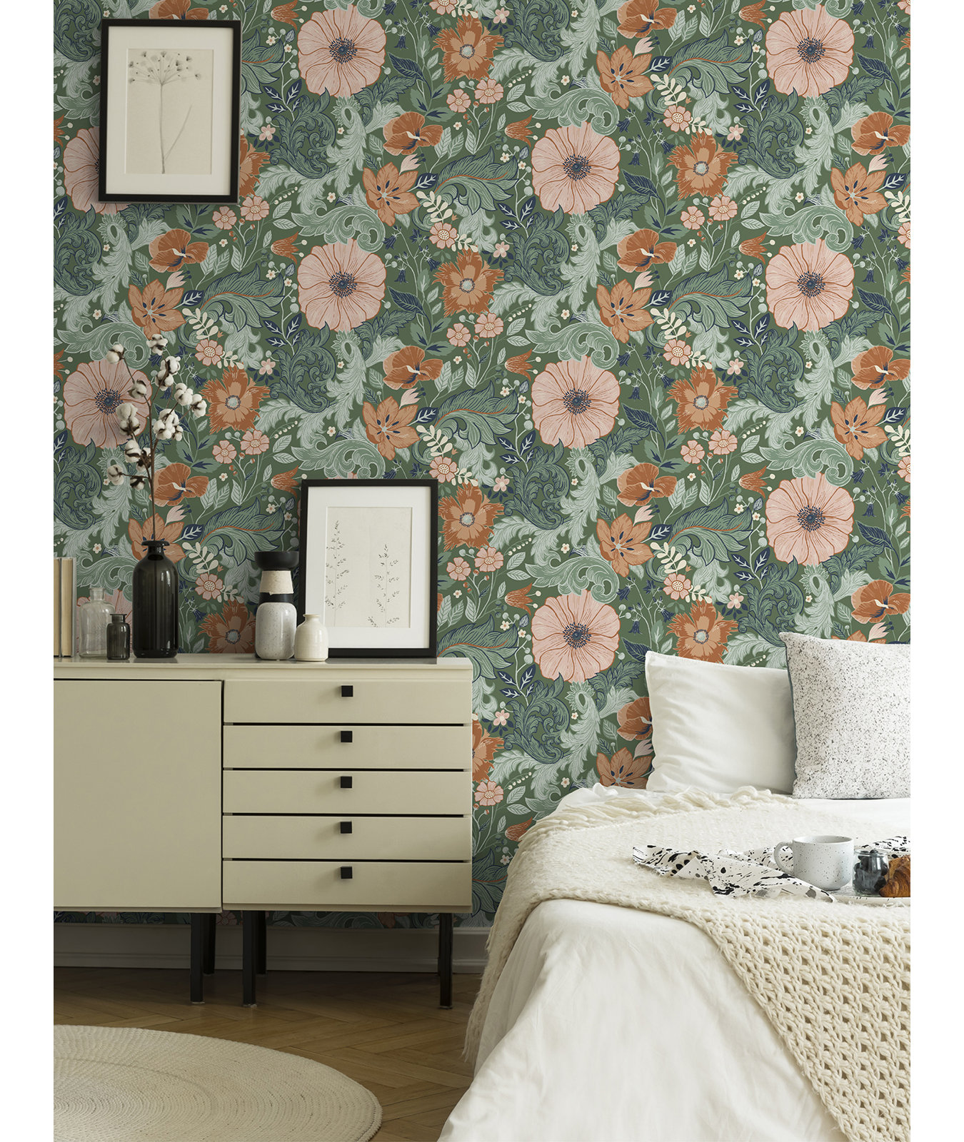 Adamo Floral Wallpaper, Green