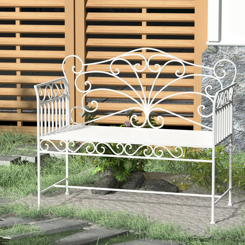 Banc de patio en métal blanc crème de 43 po qui rehausse la cour, la piscine et l'extérieur en métal blanc
