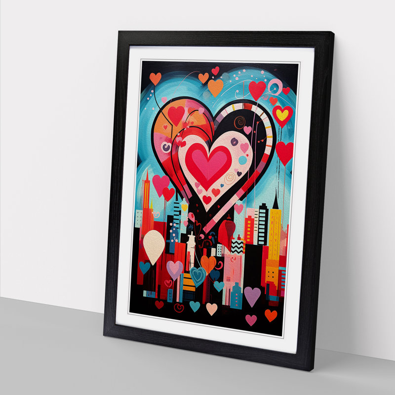 Love Heart Constructivism - Single Picture Frame Print on Wood, Black Framed, 46cm H x 34cm W x 2cm D