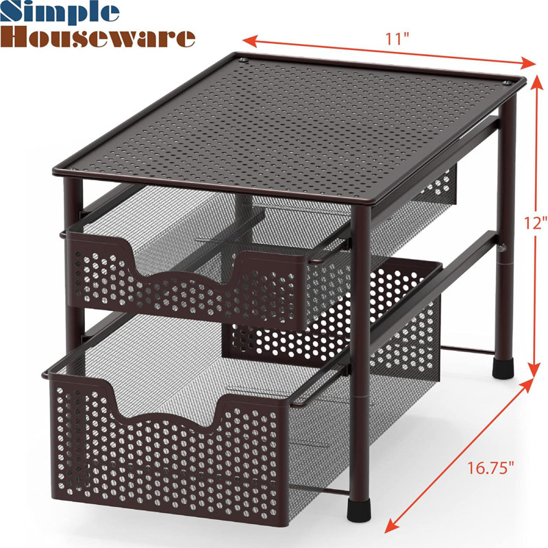 Houseware Stackable 2 Tier Sliding Basket Organizer Drawer, Bronze
