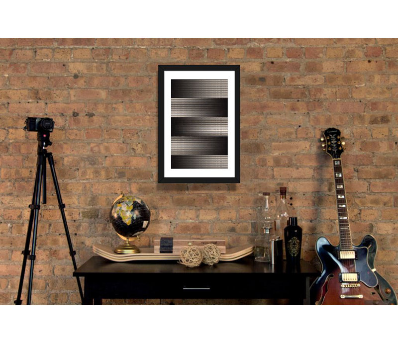 «Modern Art- Grayscale» - Impression d'art graphique, Cadre noir, H 32 po x l 24 po x P 1 po