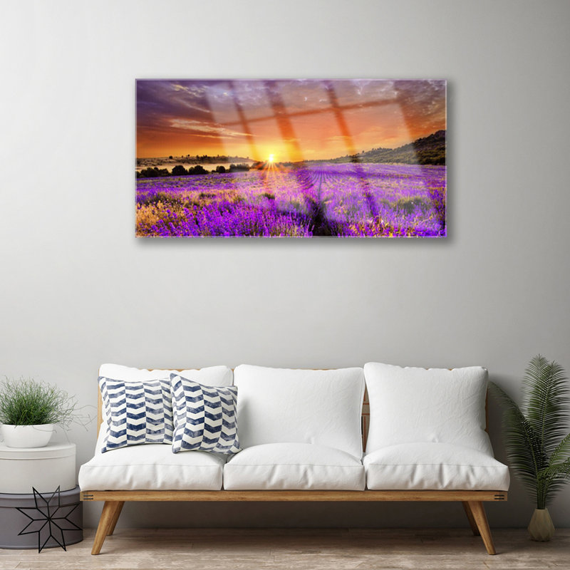 Glass Print Wall Art 100X50cm Image Printed On Glass Decorative Wall Picture Behind Toughened / Tempered Safety Real Glass For Kitchen & Living Room Theme: Sun Meadow Flowers Nature