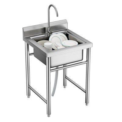 Outdoor Sink, Stainless Steel Utility Sink, Freestanding Commercial Kitchen Single Bowl Sink for Restaurant, Laundry Room, Garage