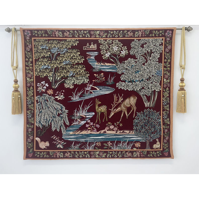 Suspension murale en coton William Morris The Brooks, Rouge / Beige