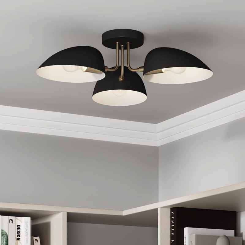 Lateisha Semi Flush Mount, Brass Gold/Black, Black