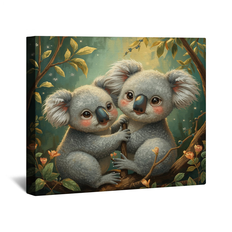 Adorable paire de toiles de koala tendues avec châssis tendu, 24 po x 36 po