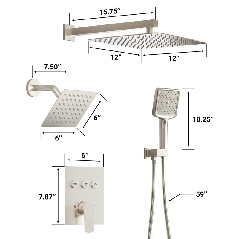 3-Function Dual Shower Head Pressure-Balanced Shower System With 4 Sprays Handheld, Brushed Nickel