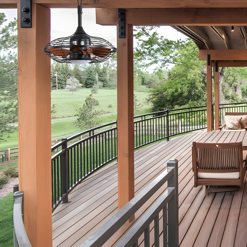 Downrod Mount Ceiling Fan Led 18W 3Cct 5 Abs Blades Dc Motor With Hanging And Hook For Outside Patios Pergola