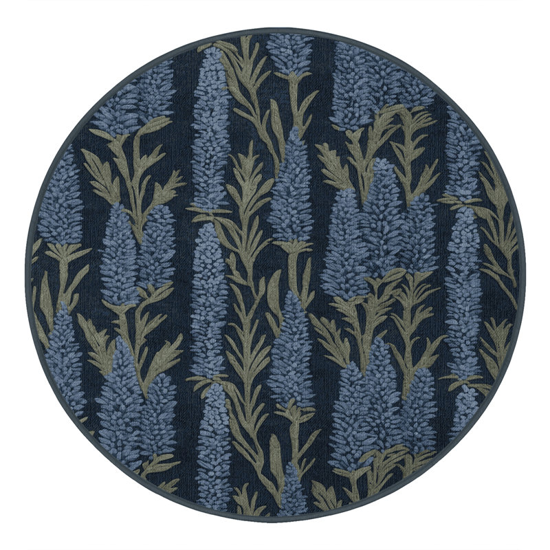 Tapis gris botanique lavable à la machine, Rond 3 pi